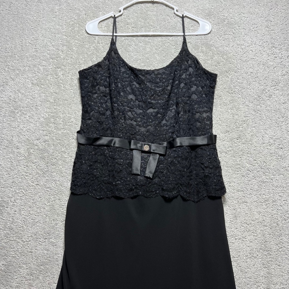 Z Studio Dress Womens Size 14 Black Lace Overlay Rhinestone Bow Accent Prom